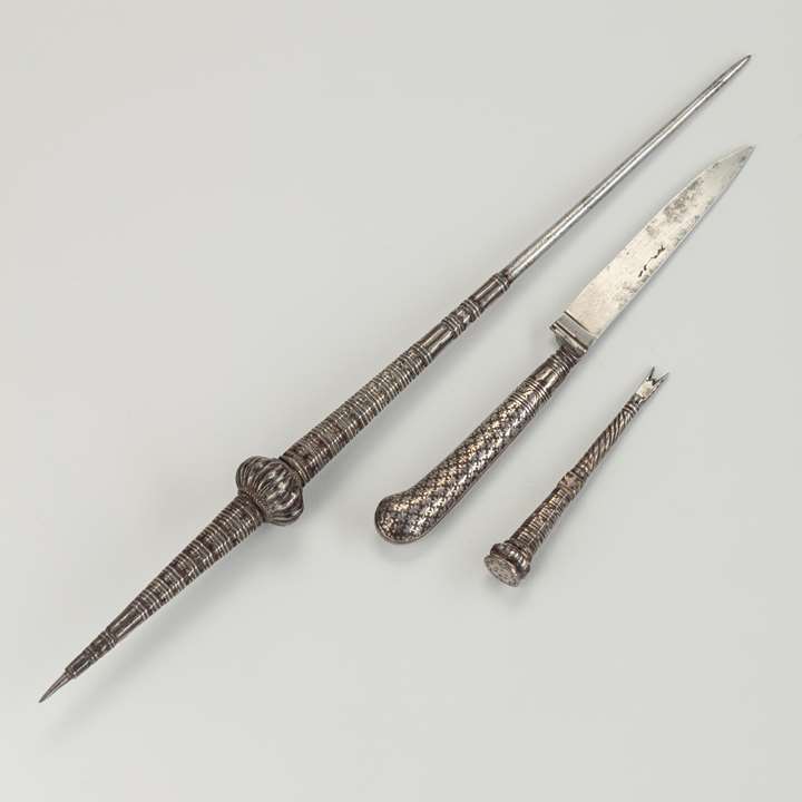 Knife with Stylus and Pricker in a Leather Sheath